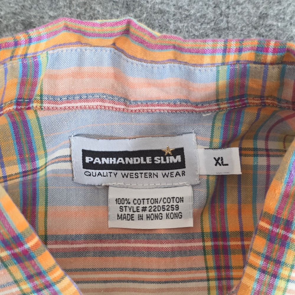 Panhandle Slim Shirt Womens XL‎ Orange Peach Plaid Button Down Western Casual - Picture 3 of 9